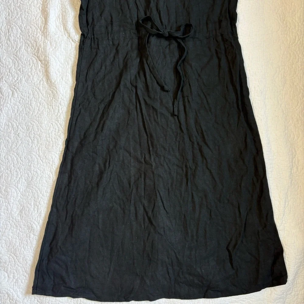 Black Linen Blend Embroidered Button-Front Midi Dress | Mosaic | Size 10 - Picture 9 of 14
